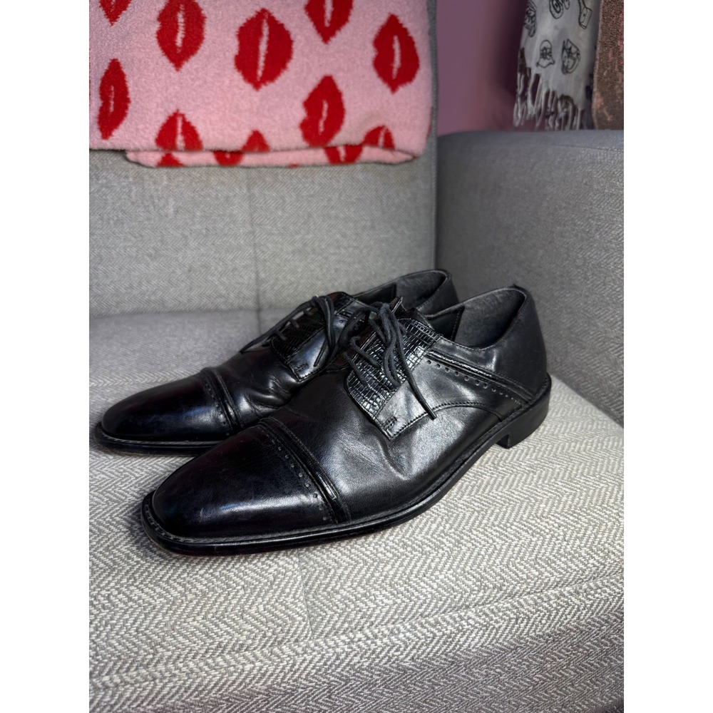 Stacy Adams Mens Black Leather Cap Toe Oxford Dress Shoes 25113-001 Size 9.5 M